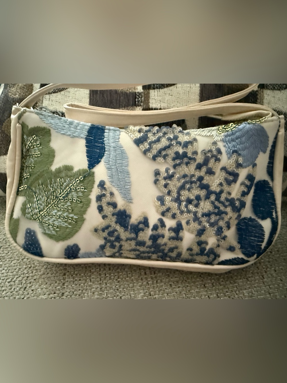 Viral beaded and embroidered handbag.